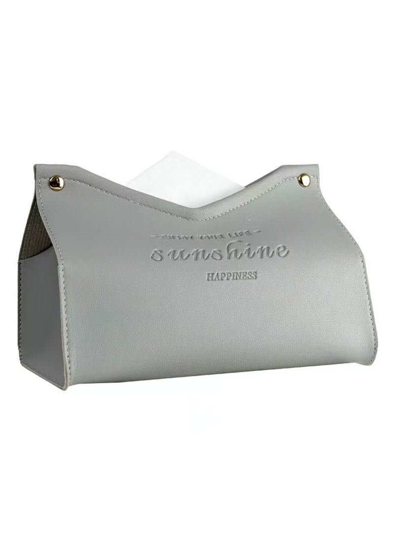 Generic Solid Color Minimalist Leather Tissue Case Napkin Holder Storage Container Car Tissue Box Home Living Room Decoration Grey  - Image 2