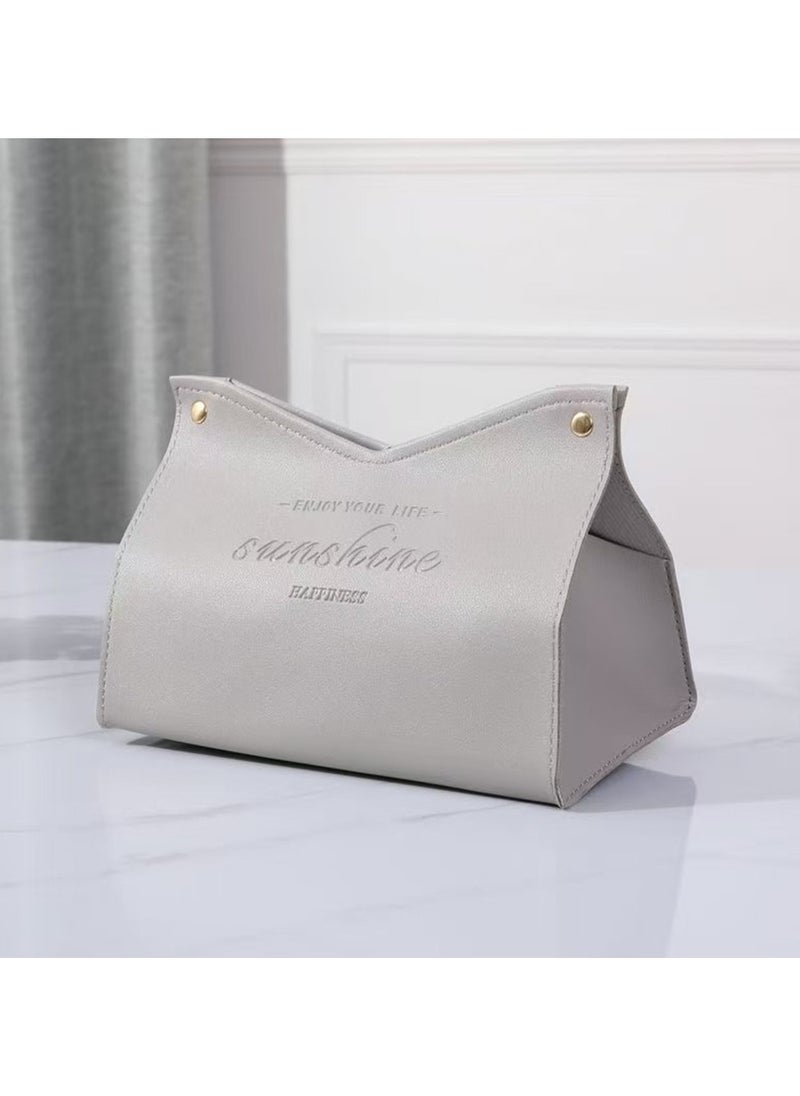 Generic Solid Color Minimalist Leather Tissue Case Napkin Holder Storage Container Car Tissue Box Home Living Room Decoration Grey  - Image 3