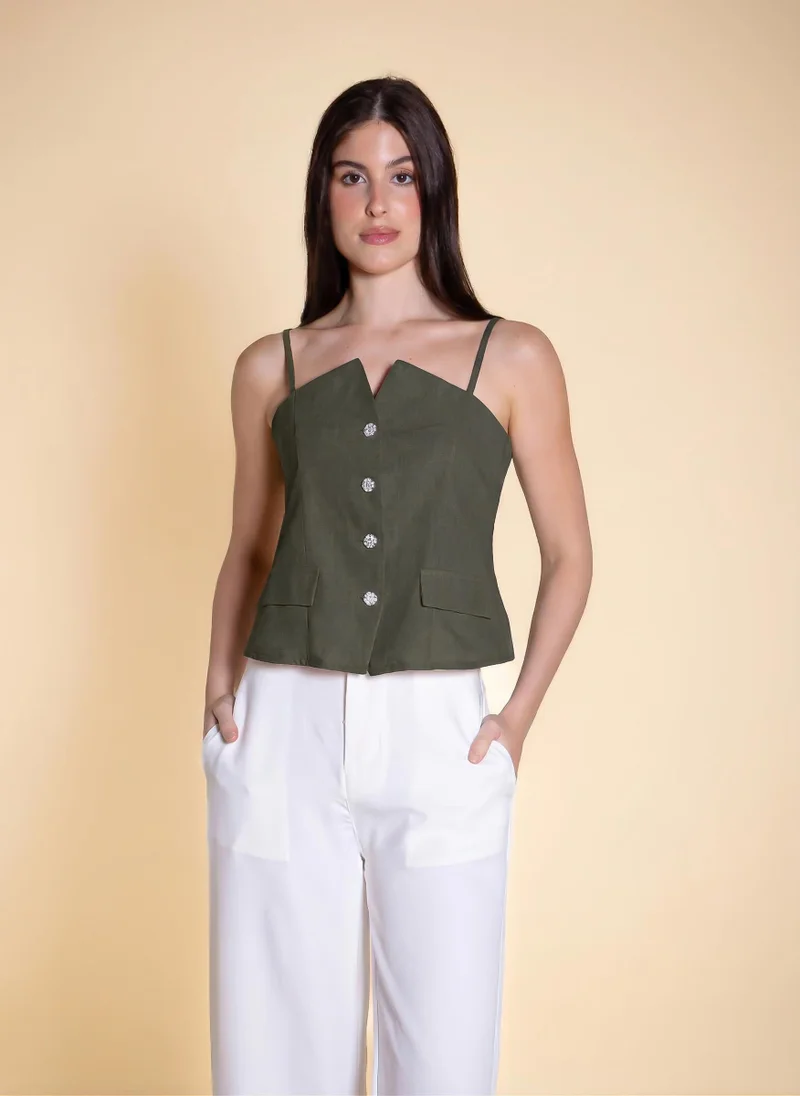 شايبس LINEN BLEND DETAILED TOP