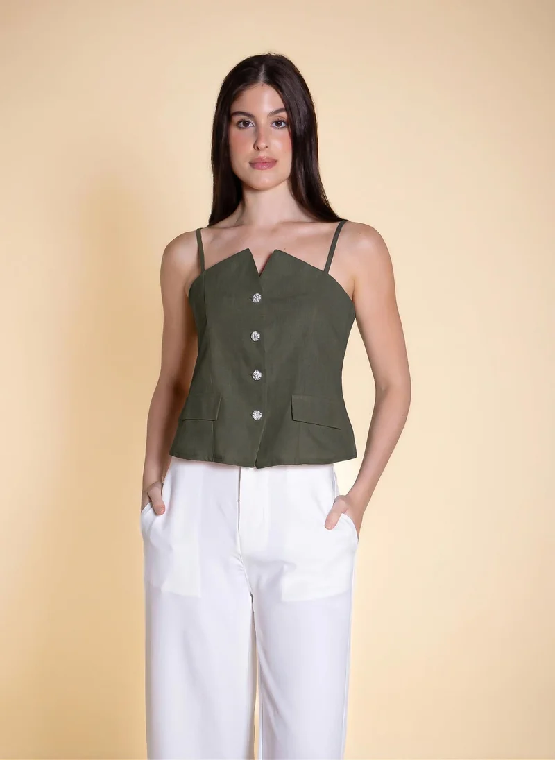 شايبس LINEN BLEND DETAILED TOP