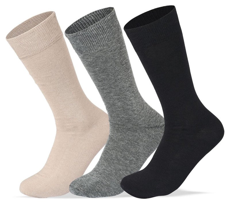 SAM SOCKS Men Set of 3 Classic Socks Plain Black-D.Grey-Beige - Image 1