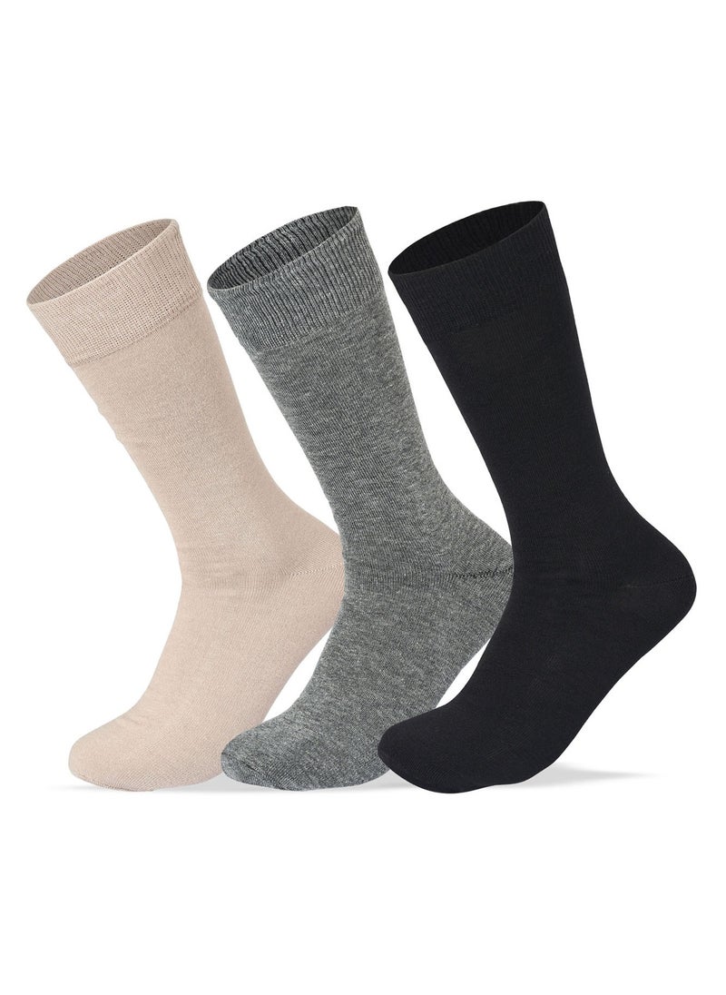 SAM SOCKS Men Set of 3 Classic Socks Plain Black-D.Grey-Beige  - Image 1