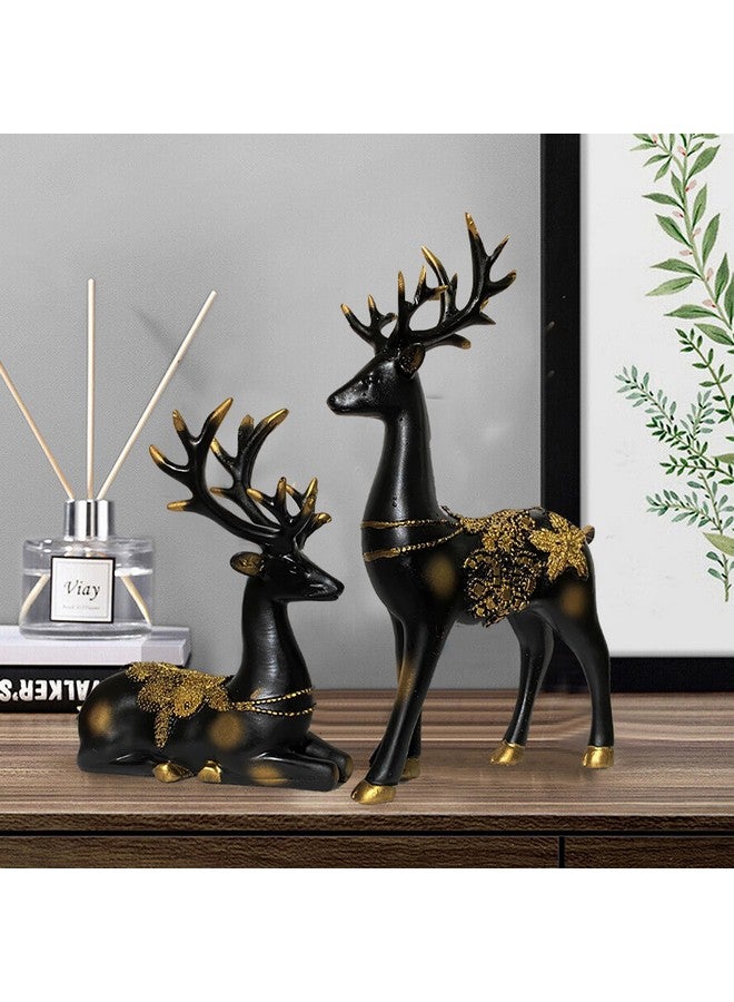 Xtore Creative Resin Golden and Black Reindeer Sculptures | Beautiful Home Decor | Lifts up Energy of Your Room (Pack of 2, Black) - Image 1