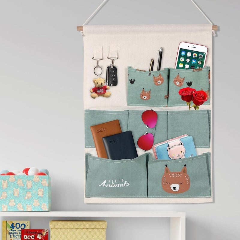Cozron Cozron 7 Pocket Door Hanging Bag 7 Pocket Hanging Organizer Cotton Linen Wall Door Storage Bag with HooksWall Hanging Storage MultiLayer 35 x 50 cm Multi Design - Image 4