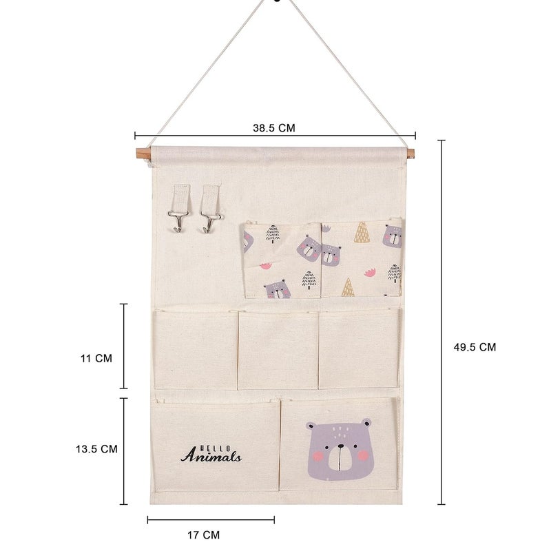 Cozron Cozron 7 Pocket Door Hanging Bag 7 Pocket Hanging Organizer Cotton Linen Wall Door Storage Bag with HooksWall Hanging Storage MultiLayer 35 x 50 cm Multi Design - Image 3
