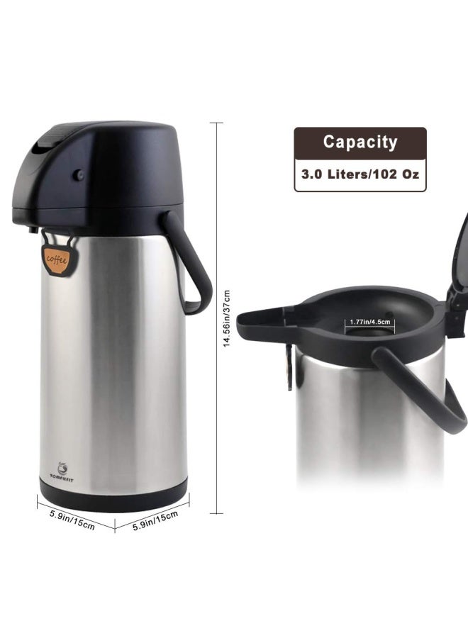  TOMAKEIT TOMAKEIT Airpot Coffee Dispenser Thermal with Pump3L102 Oz Insulated Stainless Steel Large Airpot Coffee Carafe Lever Action for HotCold WaterThermal Carafe for Hot Cocoa for Parties - Image 3