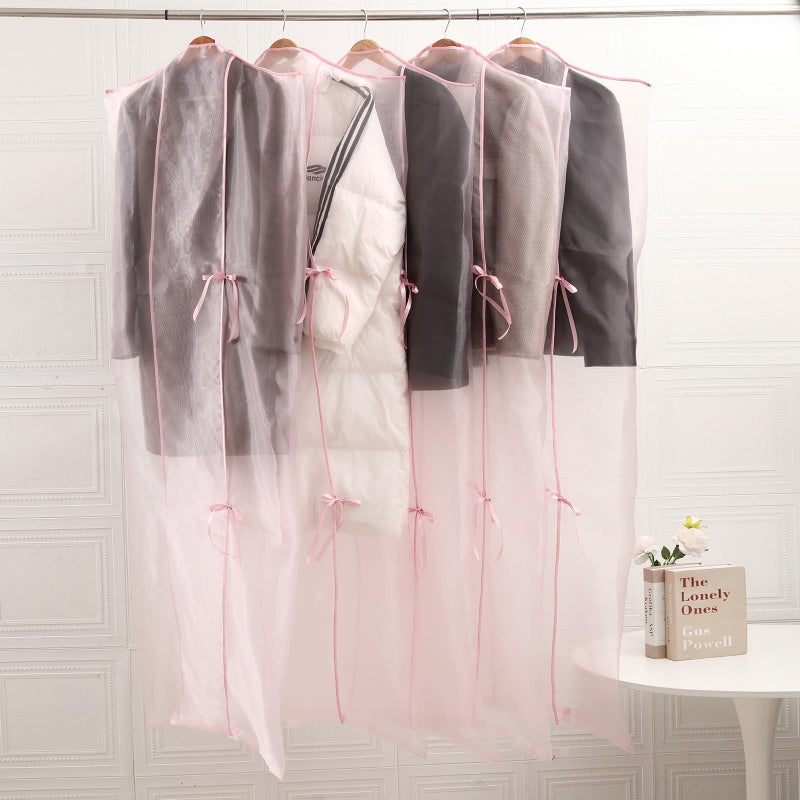 Red Dot Gift Pack of 10 Premium Organza Hanging Garment Bag 66''x 24'' / 165 * 60cm Tie with ribbon Dress Bags for Closet and Cloth Storage (Rose Pink) - Image 1