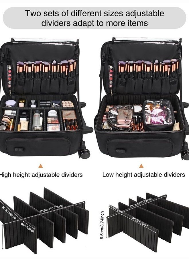 Relavel Rolling Makeup Case, Makeup Backpack Professional Makeup Artist Train Case Trolley Travel Cosmetic Brush Holder Organizer, Extra Large Capacity, with Waterproof Lining and Adjustable Dividers  - Image 3