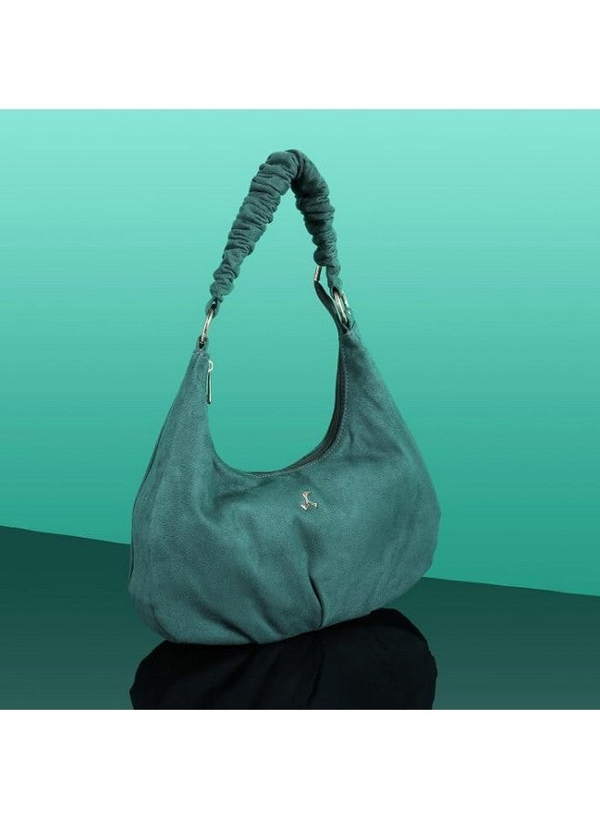 Mochi Green Faux Leather Premium Zipper Casual Hobo Bag For Women - Image 2