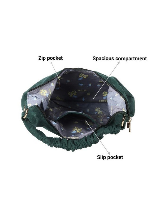 Mochi Green Faux Leather Premium Zipper Casual Hobo Bag For Women - Image 3