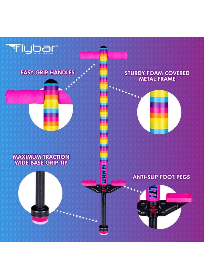 Flybar Flybar Pogo Stick for Kids, 40 to 80 Pounds, Perfect for Beginners, Easy Grip Foam Handles, Anti-Slip Foot Pegs, Outdoor Toys for Boys, Jumper Toys for Girls, Outside Toys for Kids (Jolt, Rainbow) - Image 4