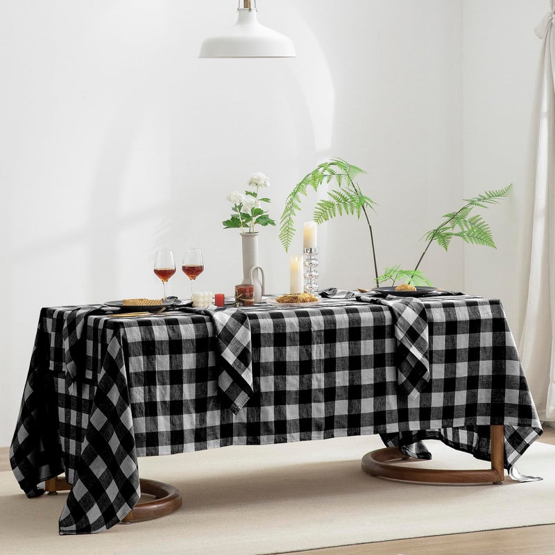 EVERLY 100% Yarn-Dyed Linen Rectangle Tablecloths 60x84Inches for Dining,Buffet Parties,Picnic,Events and Restaurants,Decorative Halloween,Thanksgiving Machine Washable Tablecloths-Black Plaid - Image 5