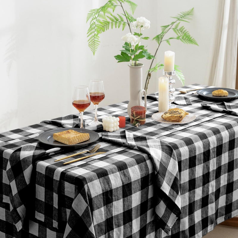 EVERLY 100% Yarn-Dyed Linen Rectangle Tablecloths 60x84Inches for Dining,Buffet Parties,Picnic,Events and Restaurants,Decorative Halloween,Thanksgiving Machine Washable Tablecloths-Black Plaid - Image 4