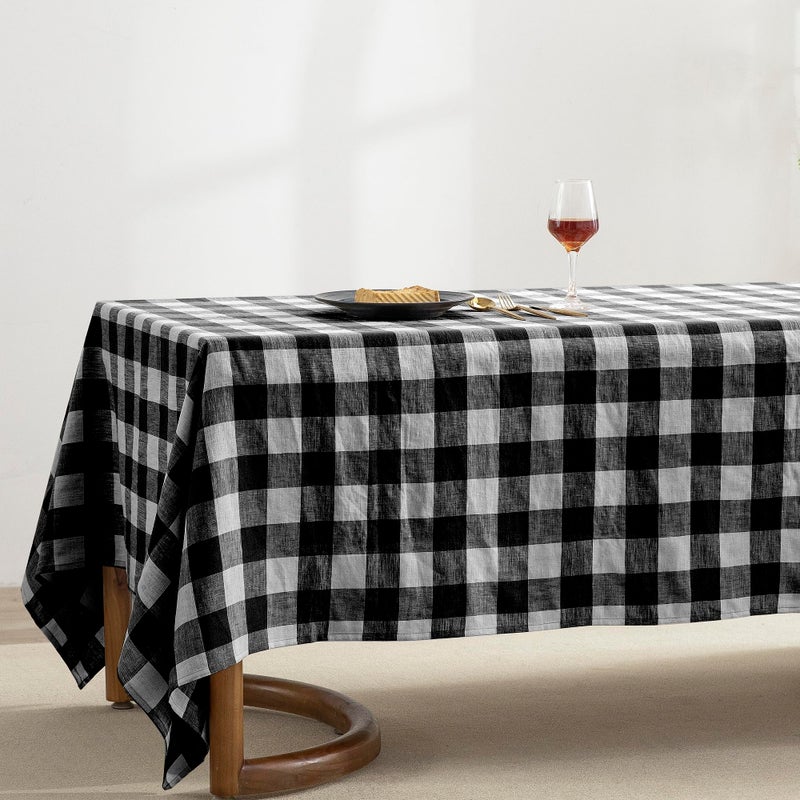 EVERLY 100% Yarn-Dyed Linen Rectangle Tablecloths 60x84Inches for Dining,Buffet Parties,Picnic,Events and Restaurants,Decorative Halloween,Thanksgiving Machine Washable Tablecloths-Black Plaid - Image 2