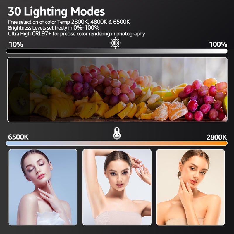 NiceVeedi 1-Pack Photography Lighting Kit, 2800-6500K Bi-Color LED Video Light Kit, Dimmable Studio Light with Tripod Stand & Phone Holder, Light for Video Recording, Game Streaming, YouTube - Image 3