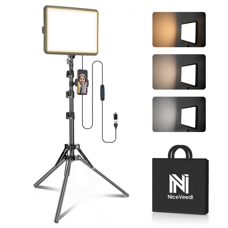 NiceVeedi 1-Pack Photography Lighting Kit, 2800-6500K Bi-Color LED Video Light Kit, Dimmable Studio Light with Tripod Stand & Phone Holder, Light for Video Recording, Game Streaming, YouTube - Image 1