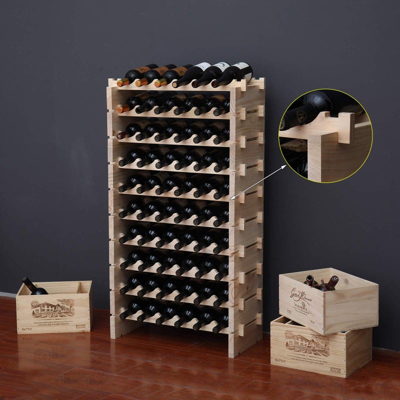 fdjamy Wine Rack Solid Wood Stackable Storage Wooden Wine Rack Wine Cabinet (60 Bottles, Natural Color) - Image 3
