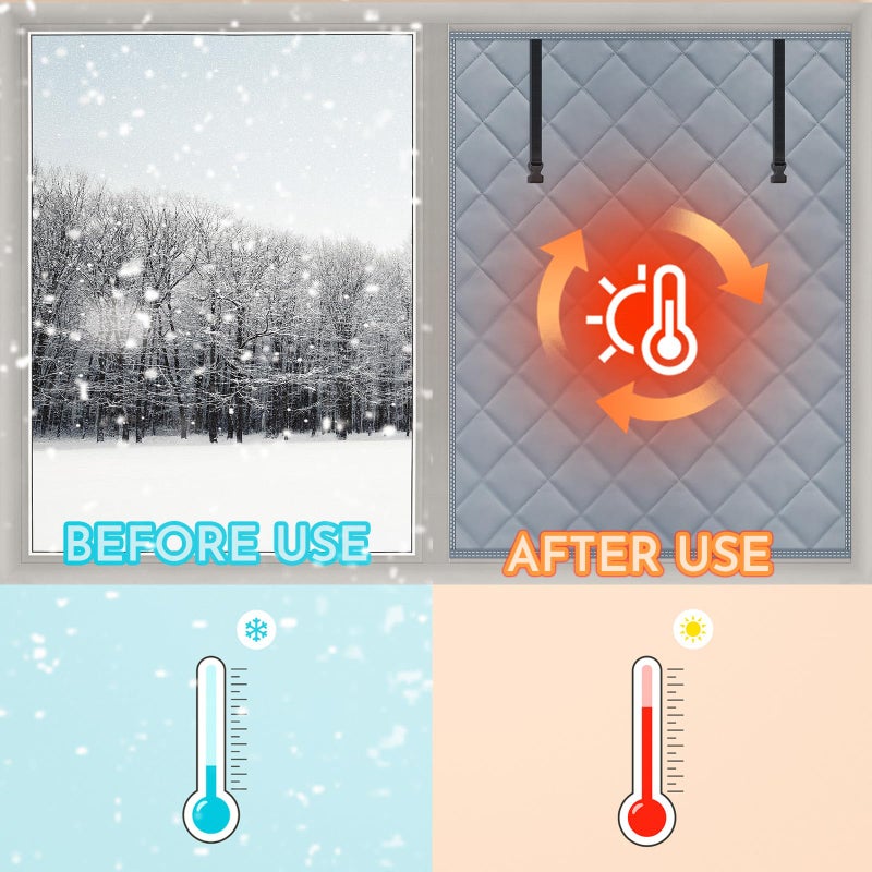 Lemfema 3 Layer 63" x 47" Thermal Insulated Window Cover, Window Insulation Kit - Heavy-Duty Oxford Fabric & Cotton Winter Curtain with Velcro & Thumbtacks, Insulation Kit for Cold Weather to Keep Warm - Image 4