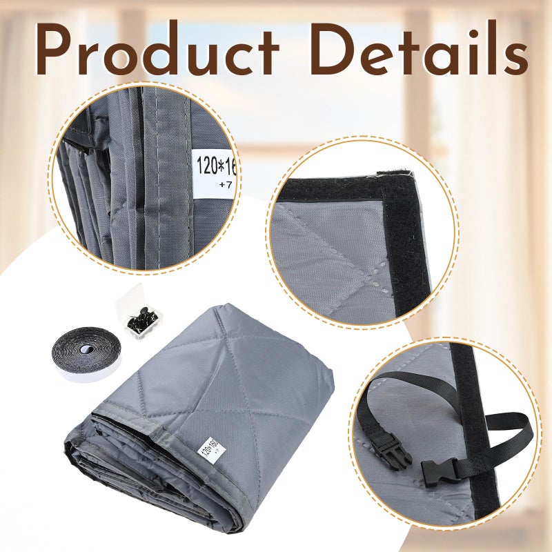 Lemfema 3 Layer 63" x 47" Thermal Insulated Window Cover, Window Insulation Kit - Heavy-Duty Oxford Fabric & Cotton Winter Curtain with Velcro & Thumbtacks, Insulation Kit for Cold Weather to Keep Warm - Image 3