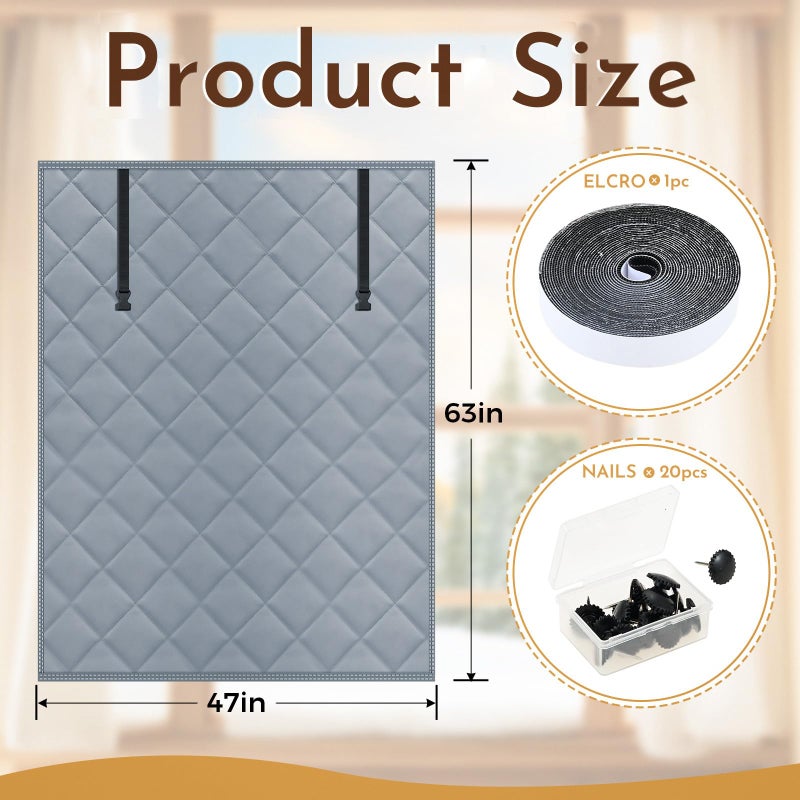 Lemfema 3 Layer 63" x 47" Thermal Insulated Window Cover, Window Insulation Kit - Heavy-Duty Oxford Fabric & Cotton Winter Curtain with Velcro & Thumbtacks, Insulation Kit for Cold Weather to Keep Warm - Image 2