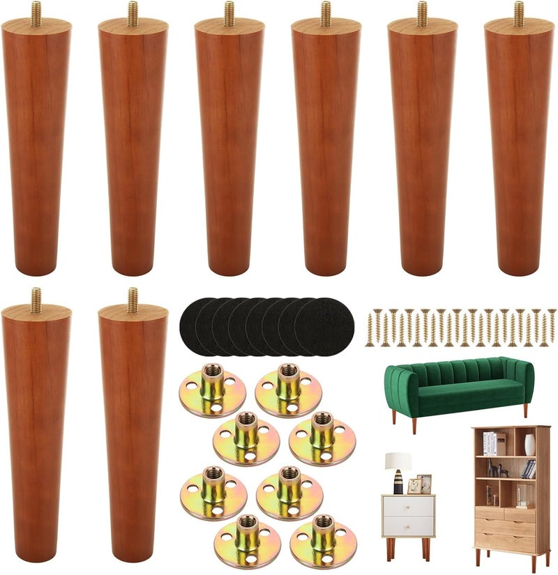 MIVIDE MIVIDE 8 Pack Furniture Legs 8 Inches Wood Sofa Legs Couch Legs Wooden Furniture Feet Replacement Feet for for Cabinet Chair Dresser or Home DIY Projects Brown  - Image 1