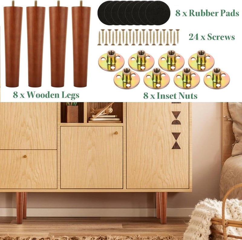 MIVIDE MIVIDE 8 Pack Furniture Legs 8 Inches Wood Sofa Legs Couch Legs Wooden Furniture Feet Replacement Feet for for Cabinet Chair Dresser or Home DIY Projects Brown  - Image 5