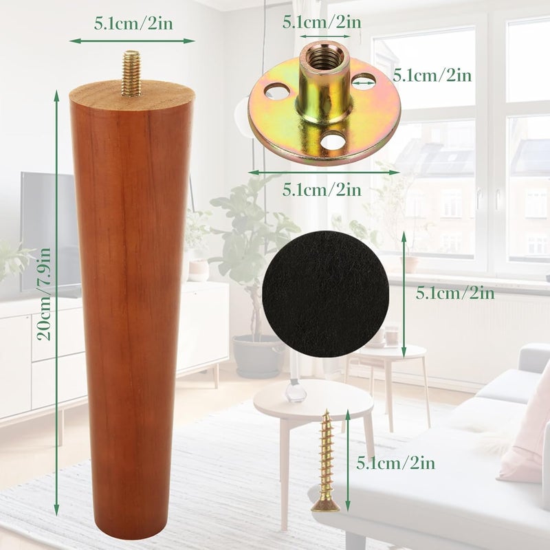 MIVIDE MIVIDE 8 Pack Furniture Legs 8 Inches Wood Sofa Legs Couch Legs Wooden Furniture Feet Replacement Feet for for Cabinet Chair Dresser or Home DIY Projects Brown  - Image 2