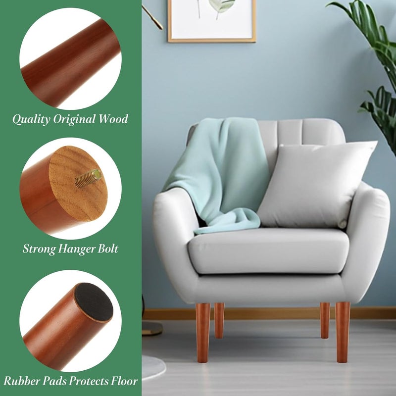 MIVIDE MIVIDE 8 Pack Furniture Legs 8 Inches Wood Sofa Legs Couch Legs Wooden Furniture Feet Replacement Feet for for Cabinet Chair Dresser or Home DIY Projects Brown  - Image 4