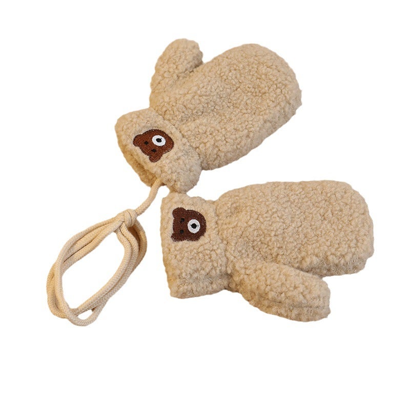 Ins South Korea Solid Color Bear Children'S Scarf Suit Boys And Girls Baby Warm Gloves Two-Piece Set - Image 5