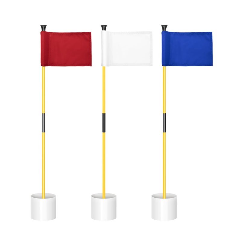 KINGTOP Miniature Golf Flagstick Practice Putting Green Flags for Yard Golf Pin Flag Hole Cup Set Portable 2Section Design 3ft Flagpole Indoor Outdoor Plain Flag 3Pack
