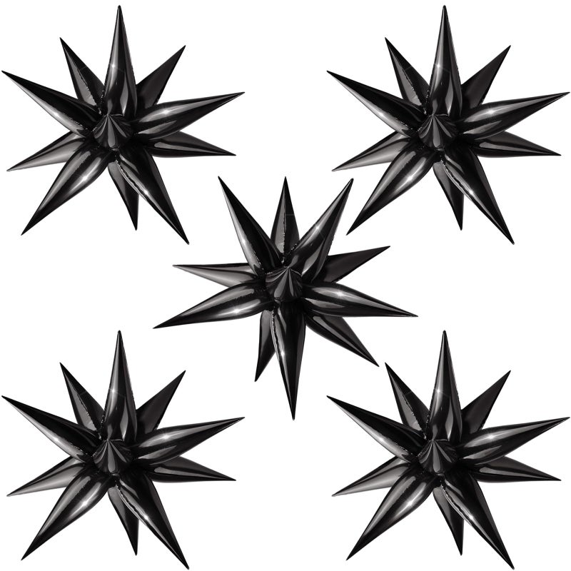 Moukiween 60 Pcs Black Star Balloons 12 Point Cone Explosion Star Foil Balloons for Halloween Christmas Birthday Wedding Graduation Decorations Black - Image 2