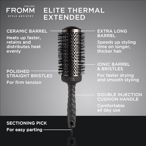 Fromm Elite Thermal Ceramic x Ionic 2 Inch Round Brush for Expert Blowouts, Faster Hair Drying, Extended Barrel for Anti-Static Styling, Smoothing, Straightening, and Shine, Ideal for Short Hair - Image 2