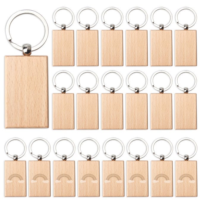 20 PIECES BLANK WOODEN KEY CHAIN RECTANGLE WOOD BLANKS FOR KEY CHAINS WOOD ENGRAVING BLANKS FOR DIY GIFT CRAFTS