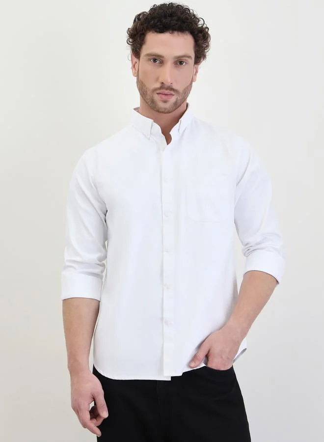 Styli Solid Oxford Regular Fit Spread Collar Shirt