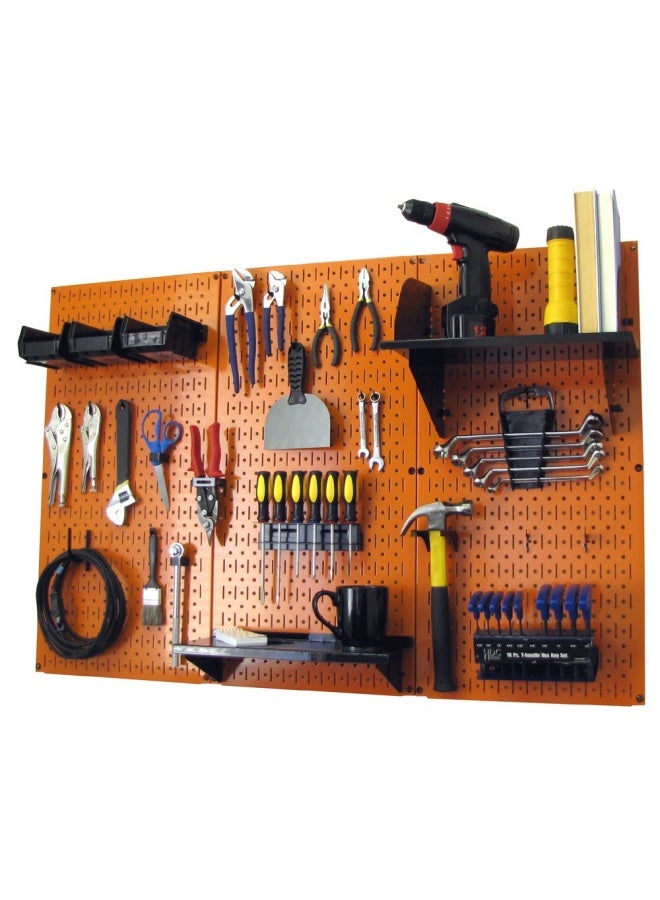 Wall Control 4 ft Metal Pegboard Standard Tool Storage Kit with Orange Toolboard and Black Accessories - Image 1