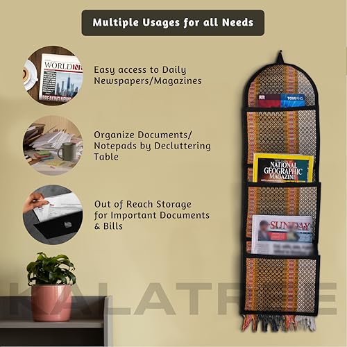 KalaTree River Grass Wall Organizer for Home Decor | Handwoven Magazine & Letter Holder | 3 Pockets, Foldable Elegant | Eco-Friendly Korai Grass - Image 2