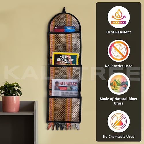KalaTree River Grass Wall Organizer for Home Decor | Handwoven Magazine & Letter Holder | 3 Pockets, Foldable Elegant | Eco-Friendly Korai Grass - Image 4