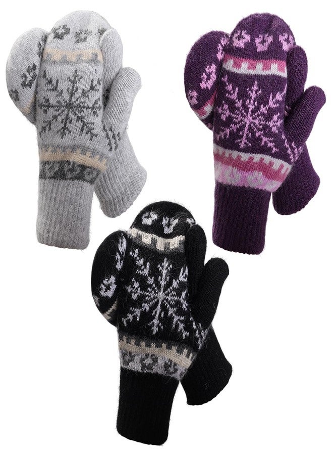 Gvhntk 3 Pairs Womens Winter Gloves Mittens Snowflake Knit Glove Thick Warm Lined Wool Gloves Christmas Mittens Cold Weather - Image 1