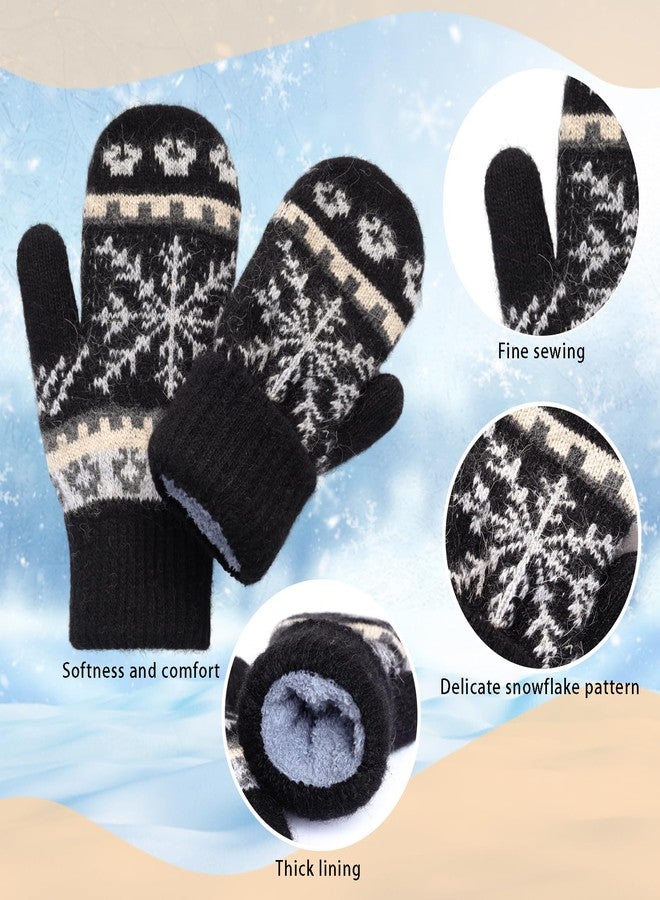 Gvhntk 3 Pairs Womens Winter Gloves Mittens Snowflake Knit Glove Thick Warm Lined Wool Gloves Christmas Mittens Cold Weather - Image 3