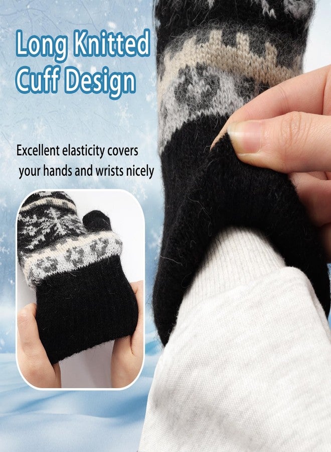 Gvhntk 3 Pairs Womens Winter Gloves Mittens Snowflake Knit Glove Thick Warm Lined Wool Gloves Christmas Mittens Cold Weather - Image 4