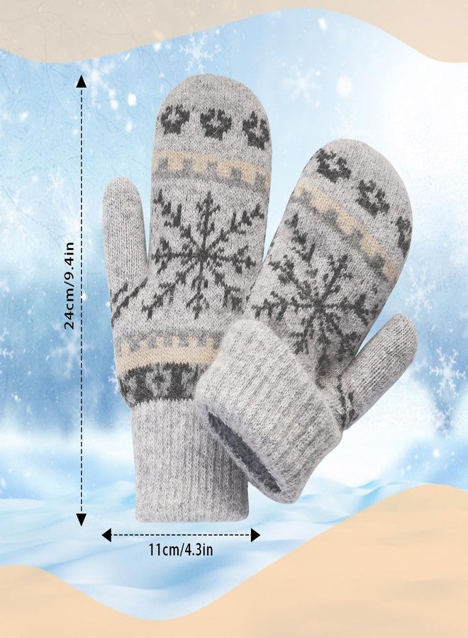 Gvhntk 3 Pairs Womens Winter Gloves Mittens Snowflake Knit Glove Thick Warm Lined Wool Gloves Christmas Mittens Cold Weather - Image 2
