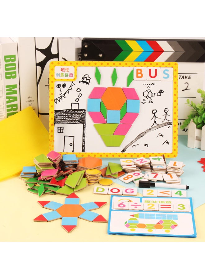 Loquat Educational Area Toys Small And Middle Class Kindergarten Large Class Materials Children's Magnetic Geometric Puzzle Montessori Early Education Boys And Girls-Color:204 Piece Magnetic Creative Puzzle - Image 2