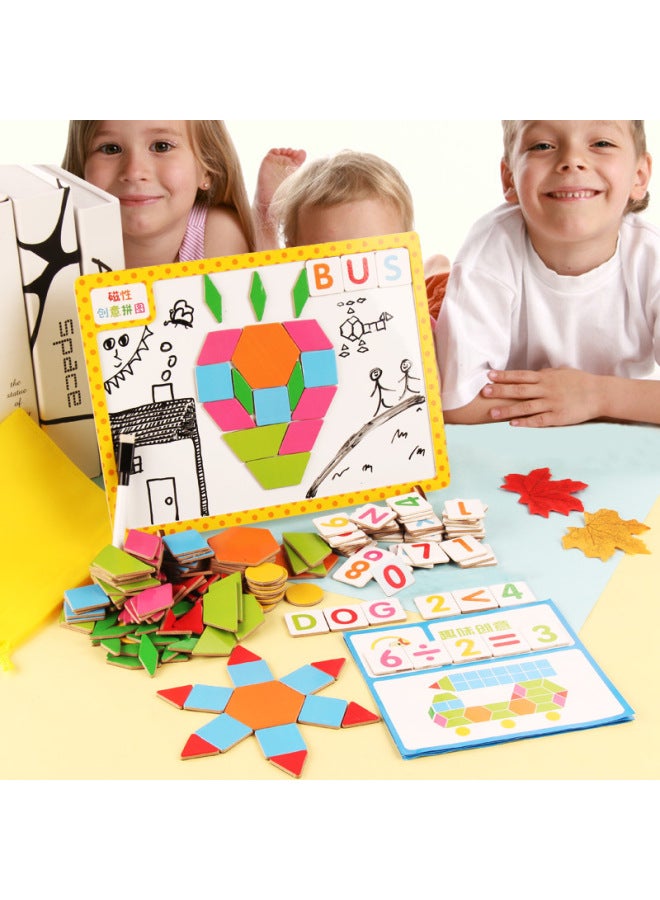 Loquat Educational Area Toys Small And Middle Class Kindergarten Large Class Materials Children's Magnetic Geometric Puzzle Montessori Early Education Boys And Girls-Color:204 Piece Magnetic Creative Puzzle - Image 4