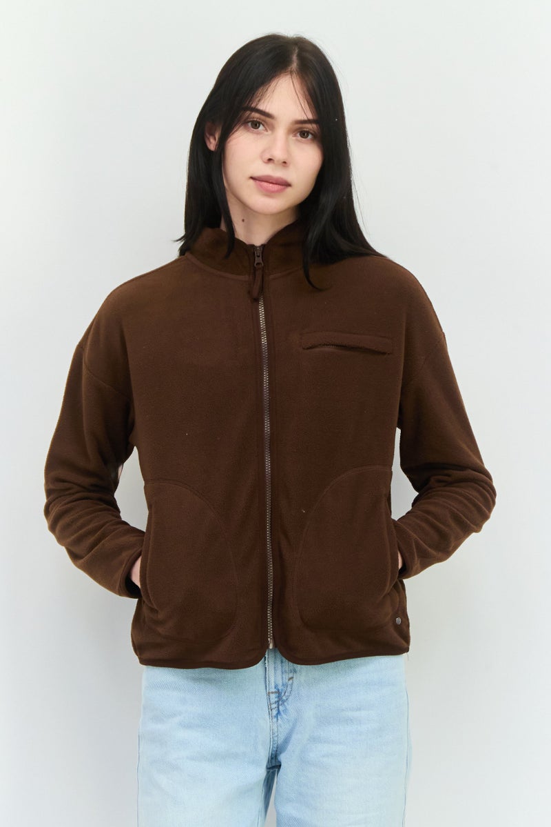 Bearpaw Women Mock Neck Solid Long Sleeves Sweatshirt, Brown - Image 1