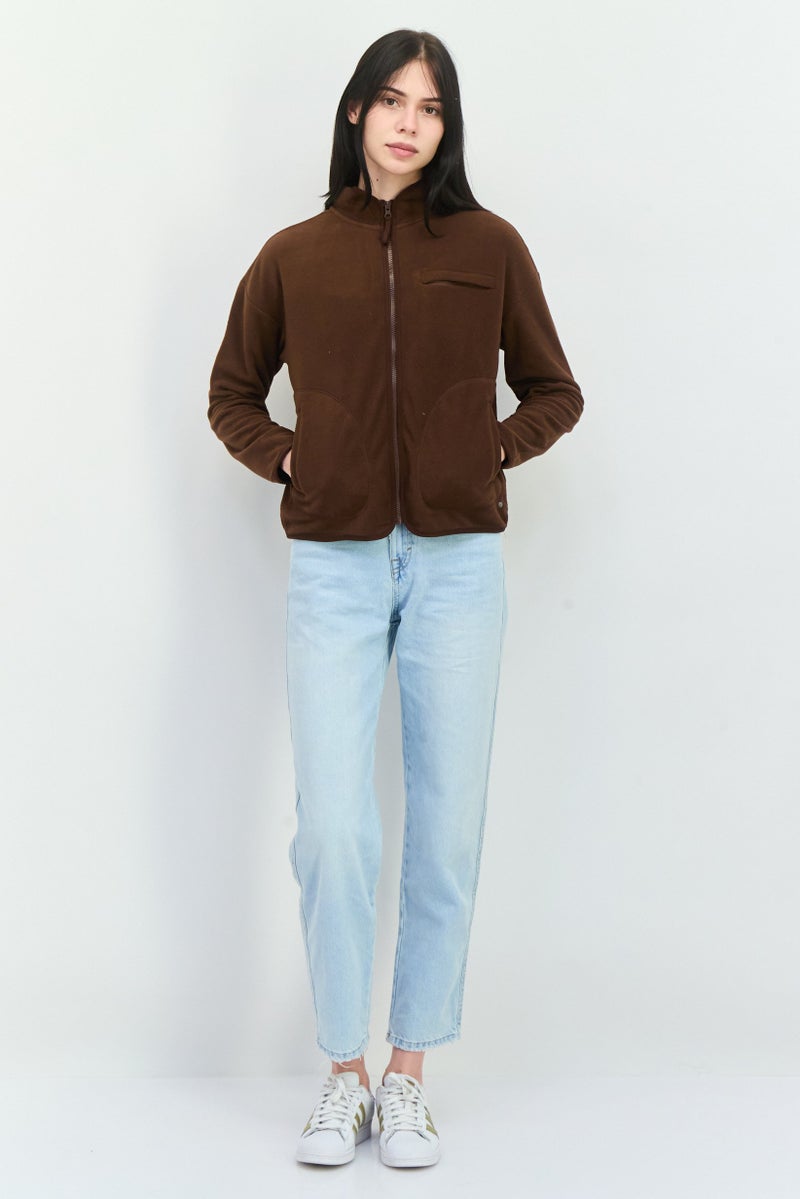 Bearpaw Women Mock Neck Solid Long Sleeves Sweatshirt, Brown - Image 4