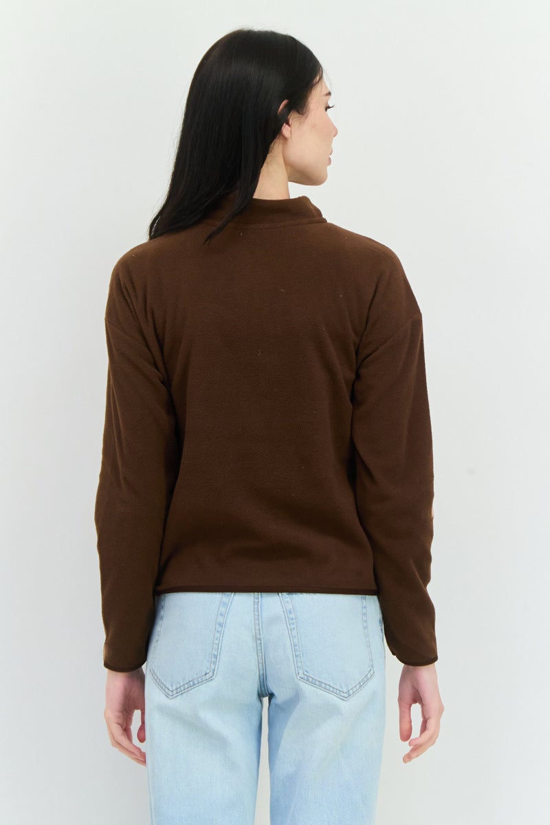 Bearpaw Women Mock Neck Solid Long Sleeves Sweatshirt, Brown - Image 3