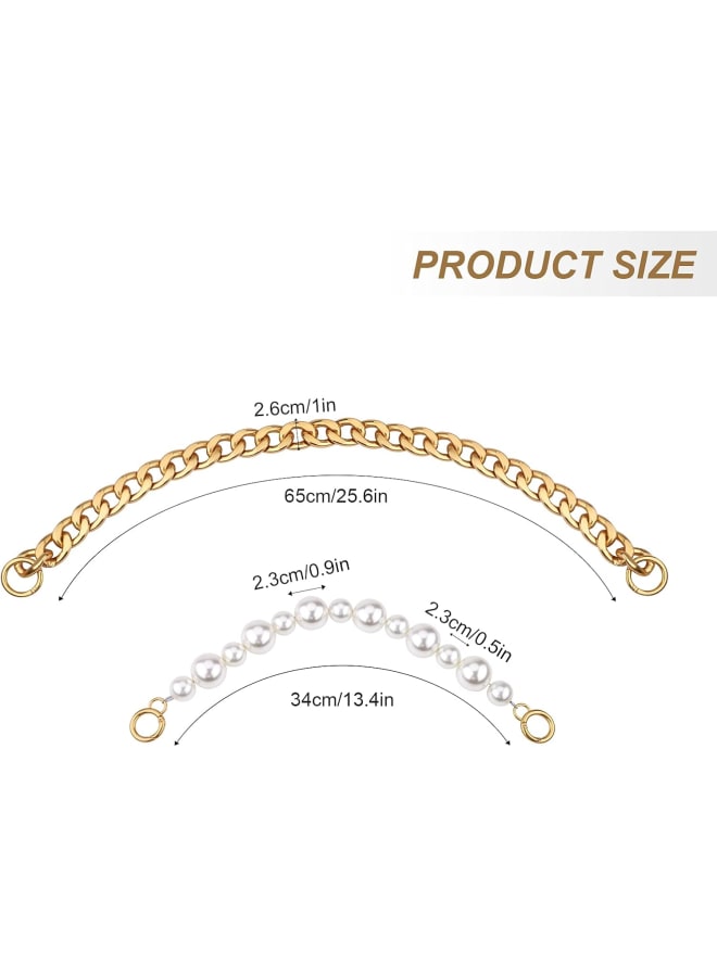 Gukasxi 2Pcs Purse Replacement Chains with Clasp(Gold and Pearl White),DIY Heavy Chunky Aluminum Metal Chain &Imitation Pearl Bead Purse Strap Handbag Chain Accessories - Image 2