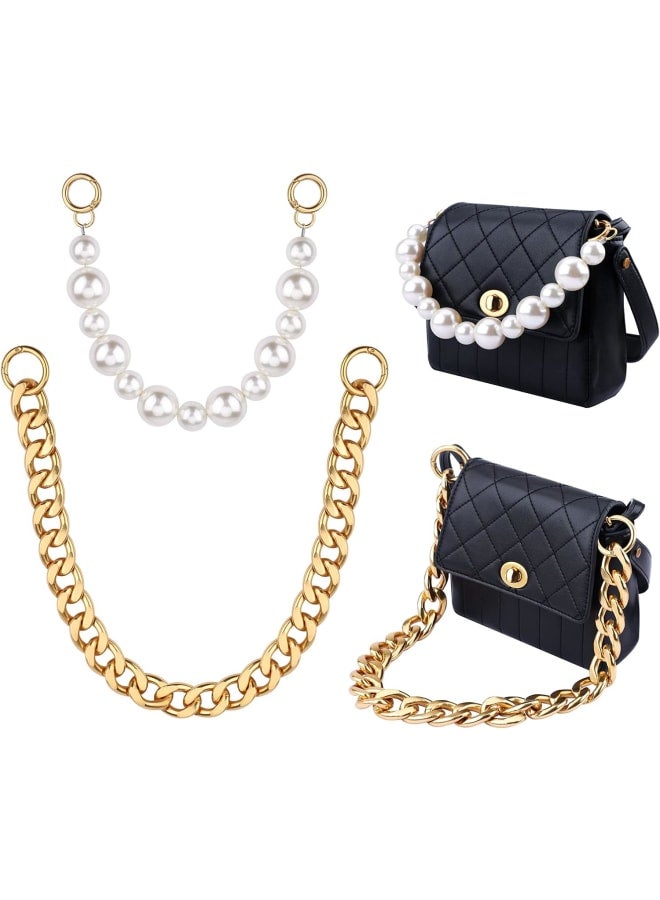 Gukasxi 2Pcs Purse Replacement Chains with Clasp(Gold and Pearl White),DIY Heavy Chunky Aluminum Metal Chain &Imitation Pearl Bead Purse Strap Handbag Chain Accessories - Image 1