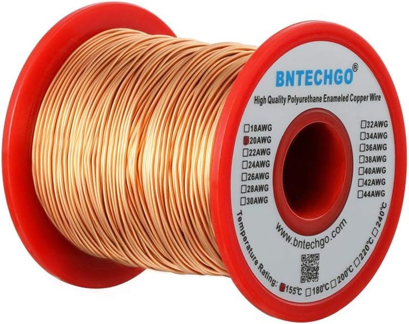 BNTECHGO سلك مغناطيسي 20 AWG - سلك نحاسي مطلي بالمينا - سلك لف مغناطيسي مطلي بالمينا - 1.0 رطل - قطر 0.0315 بوصة - 1 بكرة ملف - طبيعي - تصنيف درجة حرارة 155 درجة مئوية - يستخدم على نطاق واسع للمحولات والمحاثات - Image 1