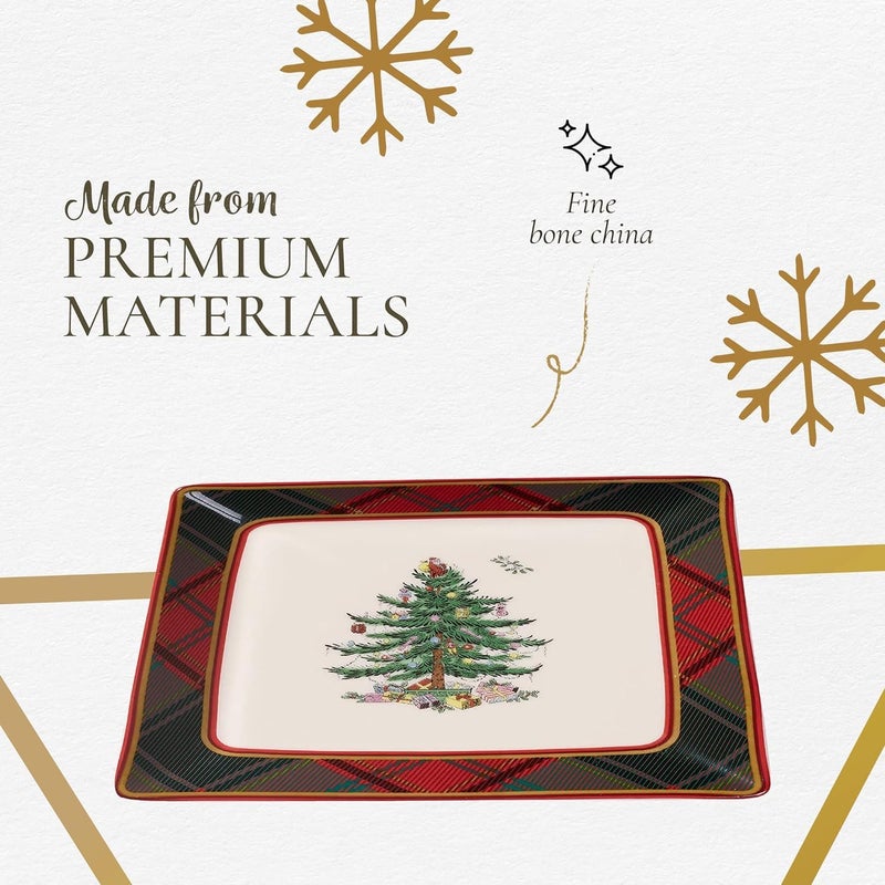 Spode Christmas Tree Tartan Square Platter - 10-Inch Holiday Serving Platter for Christmas Entertaining - Traditional Tartan Plaid Design with Iconic Tree Motif - Microwave & Dishwasher Safe - Image 4